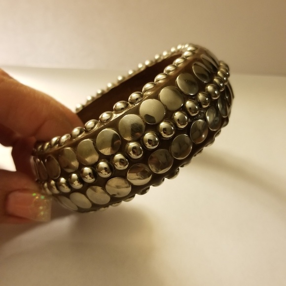 3 Wooden Bangles 14k Gold, Genuine Stones Inlayed - Picture 3 of 8